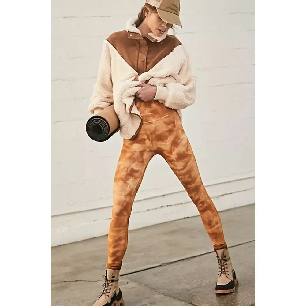 Free People Good Karma Tie-Dye Leggings in Burnt Topaz Medium